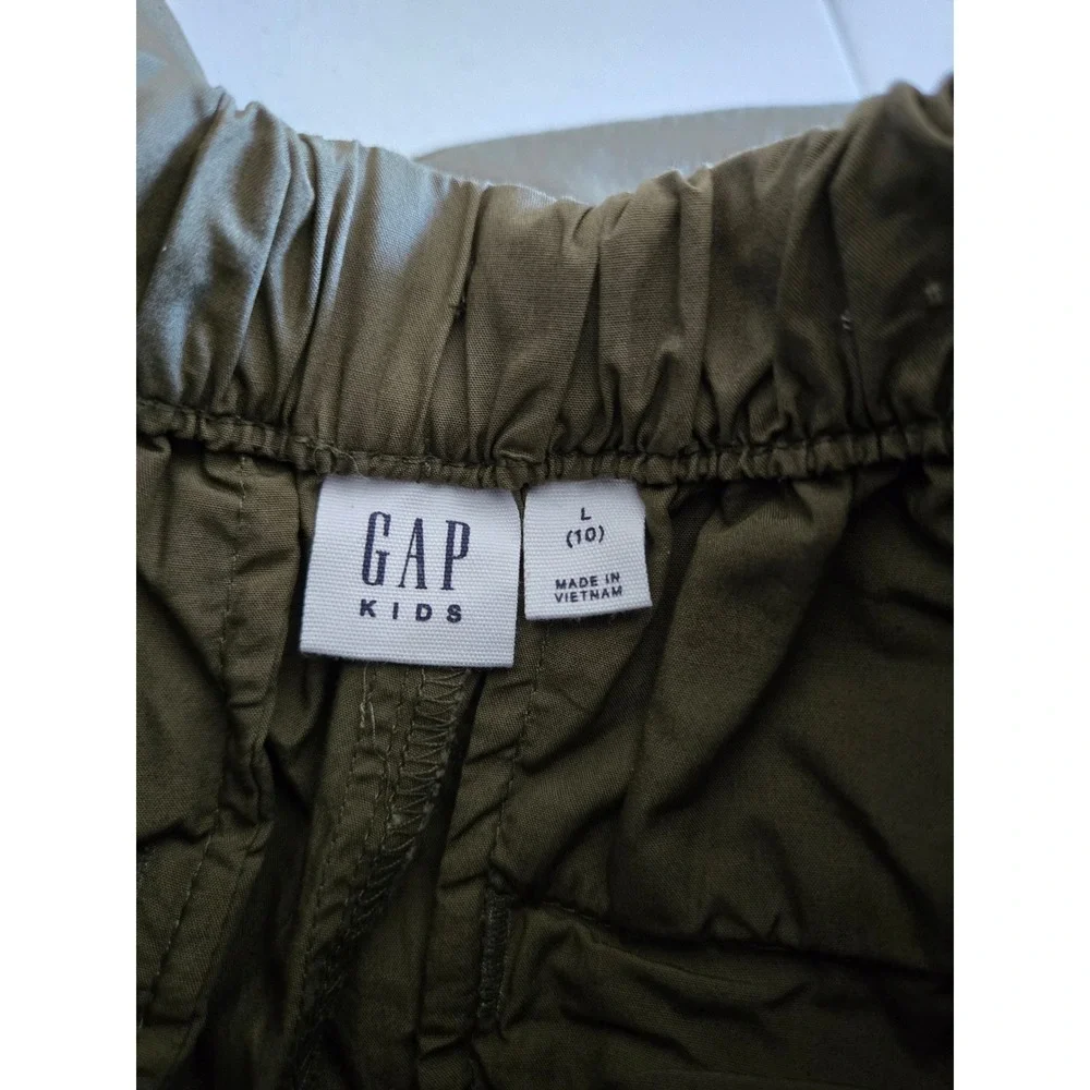 NWT Gap Kids L Girls 10 Parachute Pants Army Green Cargo Elastic Waist Cotton